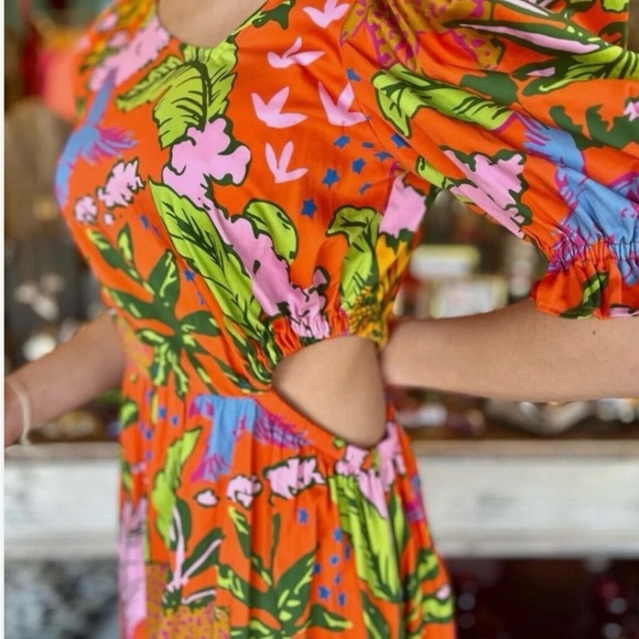 Gold Asymmetrical Ruffled Sundress with Puff Sleeves - Picture 5 of 12